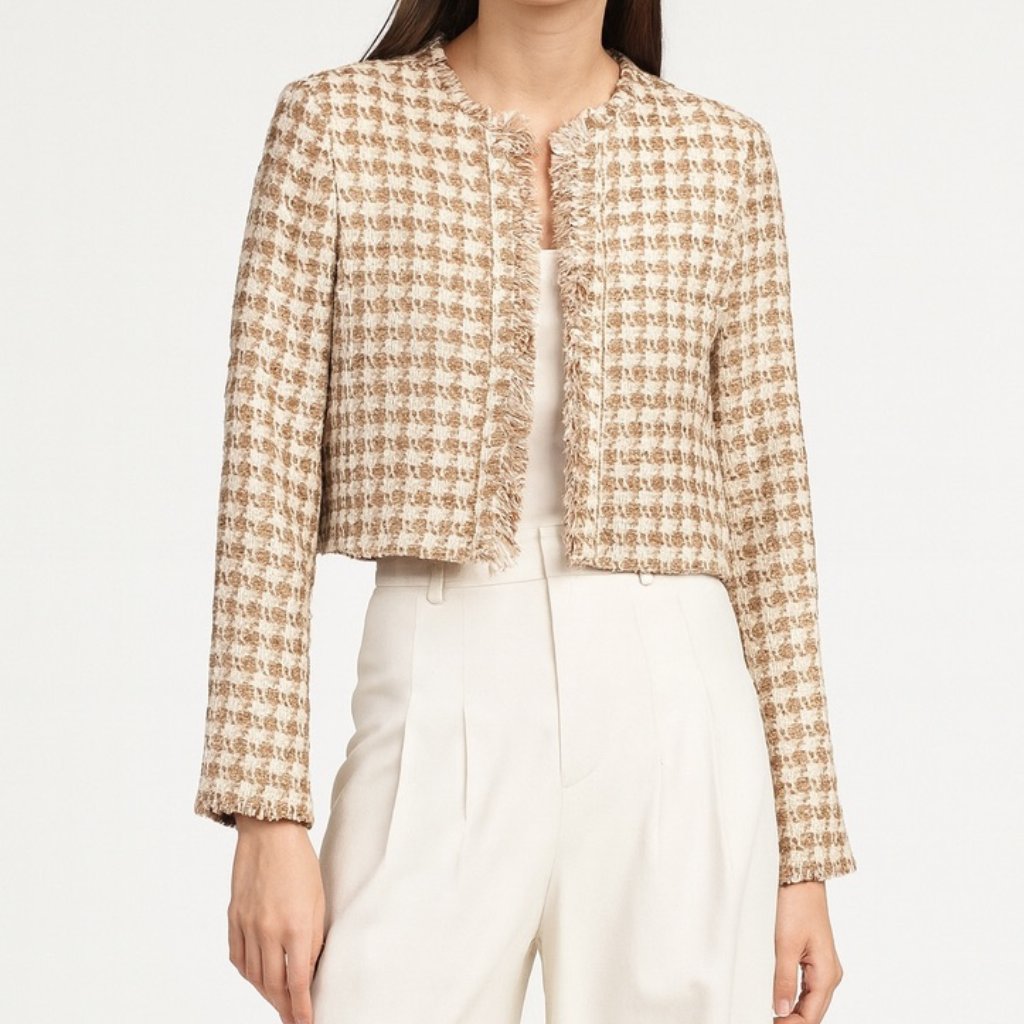 Iro Tweed Tan White Cropped Blazer Size 34